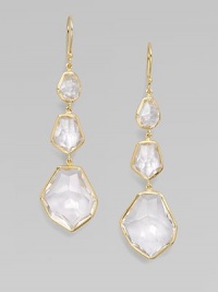 From the Modern Rock Candy Collection. Three graduated, free-form shapes of faceted clear quartz dangle from a polished setting of 18k gold.Clear quartz 18k yellow gold Length, about 2½ Ear wire Imported From the Modern Rock Candy Collection. Three graduated, free-form shapes of faceted clear quartz dangle from a polished setting of 18k gold.Clear quartz 18k yellow gold Length, about 2½ Ear wire Imported