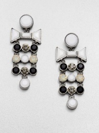 These chandelier-style drops combine graceful bows and neat rows of multicolor faceted stones for a dramatic look with subtle sparkle.Glass and epoxy stonesOxidized rhodium finishLength, about 2.25Post backImported These chandelier-style drops combine graceful bows and neat rows of multicolor faceted stones for a dramatic look with subtle sparkle.Glass and epoxy stonesOxidized rhodium finishLength, about 2.25Post backImported