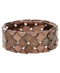 Move into neutral territory. Fossil's intricate diamond-patterned stretch bracelet comes brown ion-plated mixed metal with dyed-brown river shells. Bracelet stretches to fit wrist. Approximate diameter: 2-1/2 inches. Move into neutral territory. Fossil's intricate diamond-patterned stretch bracelet comes brown ion-plated mixed metal with dyed-brown river shells. Bracelet stretches to fit wrist. Approximate diameter: 2-1/2 inches.
