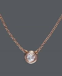 Polished to perfection. Add subtle shine to your look in Trio by Effy Collection's stunning pendant necklace. A bezel-set, round-cut diamond (1/5 ct. t.w.) shines in a 14k rose gold setting. Approximate length: 18 inches. Approximate drop: 1/4 inch. Polished to perfection. Add subtle shine to your look in Trio by Effy Collection's stunning pendant necklace. A bezel-set, round-cut diamond (1/5 ct. t.w.) shines in a 14k rose gold setting. Approximate length: 18 inches. Approximate drop: 1/4 inch.