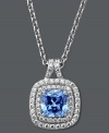 Pure elegance comes easy with Arabella. This stunning square-shaped pendant highlights a blue Swarovski zirconia (4-1/5 ct. t.w.) surrounded by dazzling round-cut white zirconias (7/8 ct. t.w.). Crafted in sterling silver. Approximate length: 18 inches. Approximate drop: 1/2 inch.