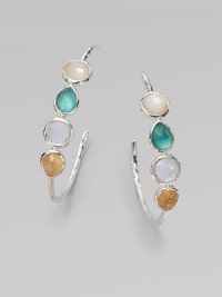 From the Wonderland Collection. Slender silver hoops set with faceted stones of clear quartz and mother-of-pearl, plus colorful doublets, layered for a rich effect of softness and depth.Mother-of-pearl and clear quartzSterling silverDiameter, about 1½Post backImported From the Wonderland Collection. Slender silver hoops set with faceted stones of clear quartz and mother-of-pearl, plus colorful doublets, layered for a rich effect of softness and depth.Mother-of-pearl and clear quartzSterling silverDiameter, about 1½Post backImported