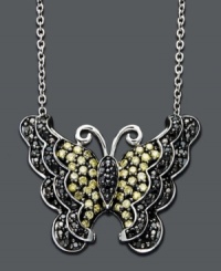 Express your style freely with this flighty pendant. Crafted in sterling silver, an intricate butterfly features round-cut yellow diamonds (1/3 ct. t.w.) and black diamonds (1/5 ct. t.w.). Approximate length: 18 inches. Approximate drop: 1/2 inch. Express your style freely with this flighty pendant. Crafted in sterling silver, an intricate butterfly features round-cut yellow diamonds (1/3 ct. t.w.) and black diamonds (1/5 ct. t.w.). Approximate length: 18 inches. Approximate drop: 1/2 inch.