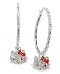 Added attraction. Hello Kitty's hoop earrings, set in sterling silver and adorned with pave crystal, get some extra face value that's both whimsical and stylish. Approximate drop: 2 inches. Approximate diameter: 1-5/8 inches. Added attraction. Hello Kitty's hoop earrings, set in sterling silver and adorned with pave crystal, get some extra face value that's both whimsical and stylish. Approximate drop: 2 inches. Approximate diameter: 1-5/8 inches.