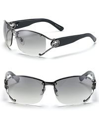 Metal/plastic aviator sunglasses with single bridge design. Special fit for nose bridge to secure comfort. With signature and crystal GG logo at temple. Metal/plastic aviator sunglasses with single bridge design. Special fit for nose bridge to secure comfort. With signature and crystal GG logo at temple.