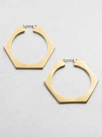 A bolt-inspired hoop design in a radiant goldtone. Goldtone brassLength, about 2Hinged post backImported A bolt-inspired hoop design in a radiant goldtone. Goldtone brassLength, about 2Hinged post backImported