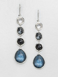 From the Wonderland Collection. Faceted doublets in a mix of colors set in hammered sterling silver in a long and elegant drop design. Mother-of-pearl and hand-faceted clear quartz doubletsSterling silverDrop, about 2.7Hook backImported From the Wonderland Collection. Faceted doublets in a mix of colors set in hammered sterling silver in a long and elegant drop design. Mother-of-pearl and hand-faceted clear quartz doubletsSterling silverDrop, about 2.7Hook backImported