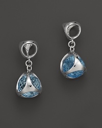 Glittering blue topaz stones are suspended inside Di MODOLO's signature sig piece on these modern drop earrings. Glittering blue topaz stones are suspended inside Di MODOLO's signature sig piece on these modern drop earrings.