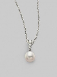 A classic 'Morning Dew' pendant hangs suspended on a delicate chain link.8MM Akoya cultured pearlDiamond, 0.1 tcw18K white goldLength, about 18Spring ring closureImported A classic 'Morning Dew' pendant hangs suspended on a delicate chain link.8MM Akoya cultured pearlDiamond, 0.1 tcw18K white goldLength, about 18Spring ring closureImported