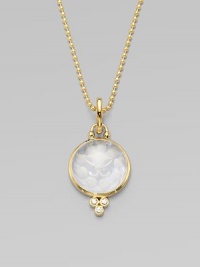 A regal, carved design accented with three dazzling diamonds set in radiant 18k gold. Natural rock crystalDiamonds, .075 tcw18k goldSize, about 1½ L X ½ W18k gold baleMade in ItalyPlease note: Necklace sold separately. A regal, carved design accented with three dazzling diamonds set in radiant 18k gold. Natural rock crystalDiamonds, .075 tcw18k goldSize, about 1½ L X ½ W18k gold baleMade in ItalyPlease note: Necklace sold separately.