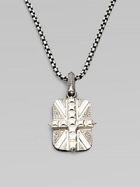 From the Alchemy in the UK Collection. A bold Union Jack, textured, studded and detailed with rhodium-plated accents, on a chunky chain of oxidized silver.Sterling silverRhodium-plated accentsChain length, about 24Pendant length, about 1Lobster claspImported From the Alchemy in the UK Collection. A bold Union Jack, textured, studded and detailed with rhodium-plated accents, on a chunky chain of oxidized silver.Sterling silverRhodium-plated accentsChain length, about 24Pendant length, about 1Lobster claspImported