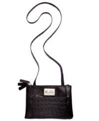 Inspired by the exotic, this croc-embossed crossbody from Marc Fisher is posh and practical. Featuring signature golden hardware and triple zip compartments, it safely stows all your everyday essentials. Inspired by the exotic, this croc-embossed crossbody from Marc Fisher is posh and practical. Featuring signature golden hardware and triple zip compartments, it safely stows all your everyday essentials.