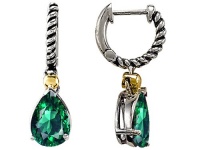 Rope Design Simulated Emerald 10x7 Pear Hoop Drop Hanging Earrings in 925 Sterling Silver Rope Design Simulated Emerald 10x7 Pear Hoop Drop Hanging Earrings in 925 Sterling Silver