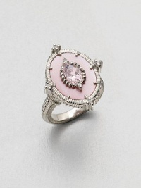 A pretty style with pink mother-of-pearl and faceted pink crystal accented in white sapphires. Pink mother-of-pearlPink crystalWhite sapphireRhodium-plated sterling silverImported 
