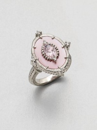 A pretty style with pink mother-of-pearl and faceted pink crystal accented in white sapphires. Pink mother-of-pearlPink crystalWhite sapphireRhodium-plated sterling silverImported A pretty style with pink mother-of-pearl and faceted pink crystal accented in white sapphires. Pink mother-of-pearlPink crystalWhite sapphireRhodium-plated sterling silverImported