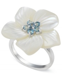 Say it with a flower. This sterling silver ring with white mother of pearl and round-cut blue topaz (1/2 ct. t.w.) expresses elegance. Size 7. Say it with a flower. This sterling silver ring with white mother of pearl and round-cut blue topaz (1/2 ct. t.w.) expresses elegance. Size 7.