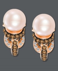 Simply breathtaking. Le Vian's sweetly-shimmering stud earrings highlight pink cultured freshwater pearls (8-9 mm) with round-cut chocolate diamonds (1/2 ct. t.w.) and white diamond accents for extra shine. Crafted in 14k rose gold. Approximate diameter: 1/3 inch. Simply breathtaking. Le Vian's sweetly-shimmering stud earrings highlight pink cultured freshwater pearls (8-9 mm) with round-cut chocolate diamonds (1/2 ct. t.w.) and white diamond accents for extra shine. Crafted in 14k rose gold. Approximate diameter: 1/3 inch.