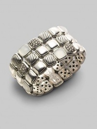 From the Chiclet Collection. Sterling silver, moon quartz, and diamond pavé in a three row design.Diamond, 0.81 tcw Moon quartz Sterling silver Medium wrist size Length, about 7 Made in USA From the Chiclet Collection. Sterling silver, moon quartz, and diamond pavé in a three row design.Diamond, 0.81 tcw Moon quartz Sterling silver Medium wrist size Length, about 7 Made in USA