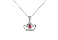 Disney Princess Sterling Silver Pink Crown Shaped Pendant Necklace and 18 Chain Disney Princess Sterling Silver Pink Crown Shaped Pendant Necklace and 18 Chain