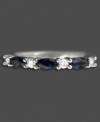 Ravishing marquise-cut sapphire (5/8 ct. t.w.) alternates with sparkling round-cut diamond (1/10 ct. t.w) on this brilliant 14k white gold ring.