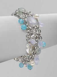 From the Bijoux Collection. A tangle of textural sterling silver chains are richly punctuated by blue and aqua chalcedony and pearl.Blue and aqua chalcedony and pearl Sterling silver Length, about 7 Toggle closure Imported From the Bijoux Collection. A tangle of textural sterling silver chains are richly punctuated by blue and aqua chalcedony and pearl.Blue and aqua chalcedony and pearl Sterling silver Length, about 7 Toggle closure Imported