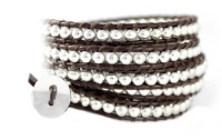 Dakota Sparkling Silver Bead on Genuine Leather Extra Long 5x Wrap Bracelet in Gift Box Dakota Sparkling Silver Bead on Genuine Leather Extra Long 5x Wrap Bracelet in Gift Box