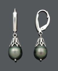 Nothing says elegance more than a colorful splash of pearl. These chic, Tahitian cultured pearl drops (8-10 mm) feature a sterling silver leverback setting. Approximate drop: 1-1/2 inches. Nothing says elegance more than a colorful splash of pearl. These chic, Tahitian cultured pearl drops (8-10 mm) feature a sterling silver leverback setting. Approximate drop: 1-1/2 inches.