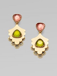 This nature-inspired design boasts two pretty, hand-poured resin cabochons. Resin stonesBrass and resinDrop, about 3Clip-on backMade in USA This nature-inspired design boasts two pretty, hand-poured resin cabochons. Resin stonesBrass and resinDrop, about 3Clip-on backMade in USA