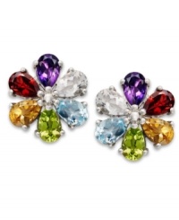 Petal perfection. Crafted in sterling silver, these petite flower stud earrings feature pear-cut blue topaz (1 ct. t.w.), light citrine (3/4 ct. t.w.), garnet (1 ct. t.w.), amethyst (3/4 ct. t.w.), peridot (7/8 ct. t.w.) and white topaz (1 ct. t.w.). Approximate diameter: 1/2 inch. Petal perfection. Crafted in sterling silver, these petite flower stud earrings feature pear-cut blue topaz (1 ct. t.w.), light citrine (3/4 ct. t.w.), garnet (1 ct. t.w.), amethyst (3/4 ct. t.w.), peridot (7/8 ct. t.w.) and white topaz (1 ct. t.w.). Approximate diameter: 1/2 inch.