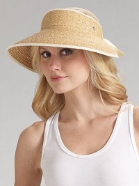 Packable wide brim raffia is accented with cotton ribbon detailing. About 4 brim Adjustable One size Spot clean Imported Packable wide brim raffia is accented with cotton ribbon detailing. About 4 brim Adjustable One size Spot clean Imported