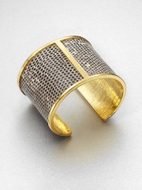 A wide goldtone design accented with luxurious ring lizard inlay. Ring lizardGoldtoneDiameter, about 2.5Slip-on styleMade in USA A wide goldtone design accented with luxurious ring lizard inlay. Ring lizardGoldtoneDiameter, about 2.5Slip-on styleMade in USA