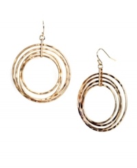 Round out your look in chic circles. Gleaming in gold tone mixed metal, Nine West's stylish drop earrings feature four graduated circles. Approximate drop: 1-1/2 inches. Round out your look in chic circles. Gleaming in gold tone mixed metal, Nine West's stylish drop earrings feature four graduated circles. Approximate drop: 1-1/2 inches.
