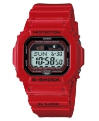 Rockin' red and shock-resistance to spare. This G-Shock watch features a red resin strap and case. Digital dial features tide graph, world time and auto EL backlight. Water resistant to 200 meters. One-year limited warranty. Rockin' red and shock-resistance to spare. This G-Shock watch features a red resin strap and case. Digital dial features tide graph, world time and auto EL backlight. Water resistant to 200 meters. One-year limited warranty.