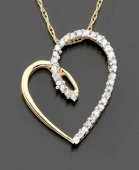 A dazzling fusion you'll love. 14k gold heart melds with round-cut diamonds (1/10 ct. t.w.) to create pendant perfection on this beautiful diamond necklace. Chain measures 18 inches; drop measures 1/2 inch. A dazzling fusion you'll love. 14k gold heart melds with round-cut diamonds (1/10 ct. t.w.) to create pendant perfection on this beautiful diamond necklace. Chain measures 18 inches; drop measures 1/2 inch.