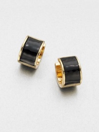 A glossy inset adds interest to this simply chic 12k goldplated design. 12k goldplated brassPlastic accentsLength, about .5Hinged, post backImported A glossy inset adds interest to this simply chic 12k goldplated design. 12k goldplated brassPlastic accentsLength, about .5Hinged, post backImported