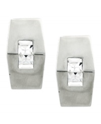 Modern and modish. Convey contemporary chic in Vince Camuto's simple yet sophisticated hexagonal stud earrings. With a dazzling crystal in the center, they're made in silver tone mixed metal. Approximate diameter: 3/4 inch. Modern and modish. Convey contemporary chic in Vince Camuto's simple yet sophisticated hexagonal stud earrings. With a dazzling crystal in the center, they're made in silver tone mixed metal. Approximate diameter: 3/4 inch.