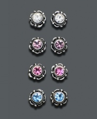 Not a dreary day in sight. For instant sunshine, just add a pair of these Bali studs by Unwritten. Crafted in sterling silver with gorgeous multicolored cubic zirconias. Comes in a set of four. Not a dreary day in sight. For instant sunshine, just add a pair of these Bali studs by Unwritten. Crafted in sterling silver with gorgeous multicolored cubic zirconias. Comes in a set of four.