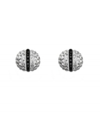 Perfect your look with playful studs by Swarovski. Earrings feature a unique ball design coated with clear crystals and a strip of jet black crystals. Set in silver tone mixed metal. Approximate diameter: 1/2 inch. Perfect your look with playful studs by Swarovski. Earrings feature a unique ball design coated with clear crystals and a strip of jet black crystals. Set in silver tone mixed metal. Approximate diameter: 1/2 inch.