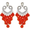 Chandelier Earrings with Acrylic Baubles, in Red Orange with Silver Finish