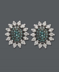 Bring a touch of nature with you everywhere you go. Bella Bleu by Effy Collection's brilliantly-crafted oval-shaped earrings highlight round-cut blue diamonds (1/4 ct. t.w.) encircled by a halo of round-cut white diamonds (3/4 ct. t.w.). Post setting crafted in 14k white gold. Approximate size: 1/2 inch x 9/16 inch. Bring a touch of nature with you everywhere you go. Bella Bleu by Effy Collection's brilliantly-crafted oval-shaped earrings highlight round-cut blue diamonds (1/4 ct. t.w.) encircled by a halo of round-cut white diamonds (3/4 ct. t.w.). Post setting crafted in 14k white gold. Approximate size: 1/2 inch x 9/16 inch.