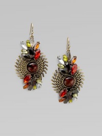 An eclectic design with colorful stones and a chain link motif. Glass and plastic stonesBrassDrop, about 2.5French wire backImported An eclectic design with colorful stones and a chain link motif. Glass and plastic stonesBrassDrop, about 2.5French wire backImported