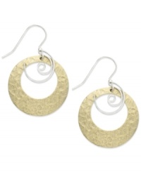 The perfect shimmering mix. Jody Coyote's pretty drop earrings features open-cut circles of gold-colored bronze patina, set in sterling silver with a swirling silver accent. Approximate drop: 1-1/2 inches. The perfect shimmering mix. Jody Coyote's pretty drop earrings features open-cut circles of gold-colored bronze patina, set in sterling silver with a swirling silver accent. Approximate drop: 1-1/2 inches.