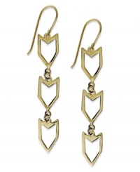 Let your style take shape with these chic, cut-out earrings. Studio Silver's Chevron drop earrings shine in 18k gold over sterling silver. Approximate drop: 2-3/4 inches. Let your style take shape with these chic, cut-out earrings. Studio Silver's Chevron drop earrings shine in 18k gold over sterling silver. Approximate drop: 2-3/4 inches.