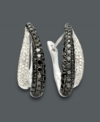 Diamond hoop earrings in contrasting colors make a bold, fashionable statement. Earrings feature pave-set, round-cut black diamonds (1-5/8 ct. t.w.) and white diamonds (1/3 ct. t.w.) in a 14k white gold setting. Approximate drop: 2 inches. Diamond hoop earrings in contrasting colors make a bold, fashionable statement. Earrings feature pave-set, round-cut black diamonds (1-5/8 ct. t.w.) and white diamonds (1/3 ct. t.w.) in a 14k white gold setting. Approximate drop: 2 inches.