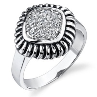 Sparkling Treasure: Designer Inspired Cable Style Sterling Silver Rhodium Finish Pave Cubic Zirconia Ring