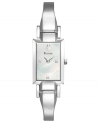 With a ladylike bangle bracelet and diamond shimmer, this Bulova watch is a must-own for your collection. With a ladylike bangle bracelet and diamond shimmer, this Bulova watch is a must-own for your collection.