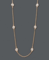 Add sparkle by the strand. This delicate 14k rose gold chain from Trio by Effy Collection features seven stations of carefully suspended, bezel-set, round-cut diamonds (1/2 ct. t.w.). Approximate length: 16 inches + 2-inch extender. Add sparkle by the strand. This delicate 14k rose gold chain from Trio by Effy Collection features seven stations of carefully suspended, bezel-set, round-cut diamonds (1/2 ct. t.w.). Approximate length: 16 inches + 2-inch extender.