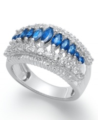 Stunning in sapphire. This polished ring style combines marquise-cut blue sapphire (1-3/8 ct. t.w.) and white sapphire (1-5/8 ct. t.w.) in sterling silver. Size 7. Stunning in sapphire. This polished ring style combines marquise-cut blue sapphire (1-3/8 ct. t.w.) and white sapphire (1-5/8 ct. t.w.) in sterling silver. Size 7.