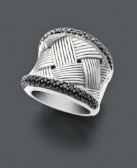 Perfect for a night out on the town. This chic cocktail ring from Balissima by Effy Collection features a unique woven sterling silver setting with two glittering rows of round-cut black diamond (1-1/4 ct. t.w.). Size 7. Perfect for a night out on the town. This chic cocktail ring from Balissima by Effy Collection features a unique woven sterling silver setting with two glittering rows of round-cut black diamond (1-1/4 ct. t.w.). Size 7.