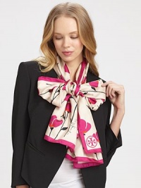 Supple silk, patterned with a cheerful, graphic poppy print.Silk28 X 80Dry cleanImported Supple silk, patterned with a cheerful, graphic poppy print.Silk28 X 80Dry cleanImported
